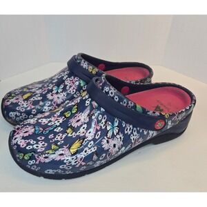 Anywear Women's Slip On Nursing Garden Clogs Butterfly Floral Pink Ribbon Sz 10